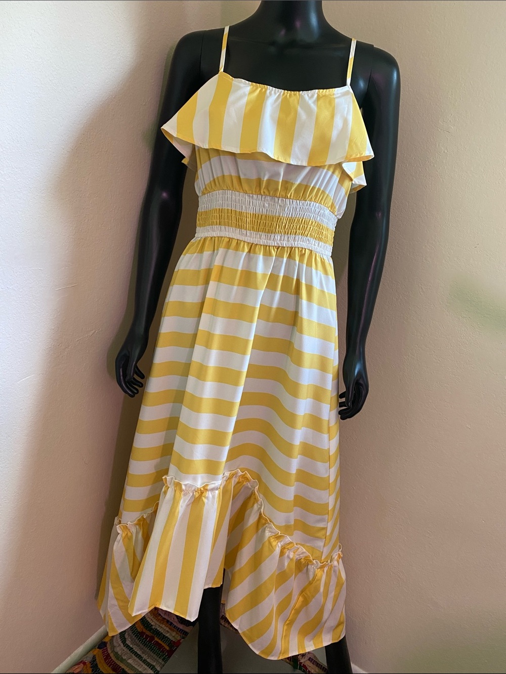 GLM Clothing Yellow & White Striped Maxi with Ruffle Bodice NWTs